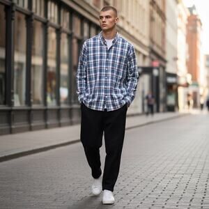 Van Heusen Never Tuck Plaid Button Down Shirt Sz L 16 - 16.5